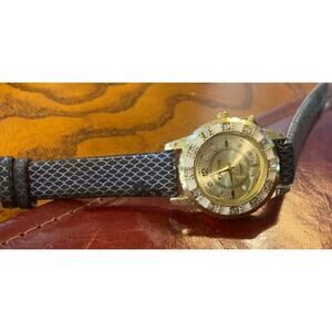 Women's 30mm Gold Tone Kim Seng Watch, Black and Gold Band